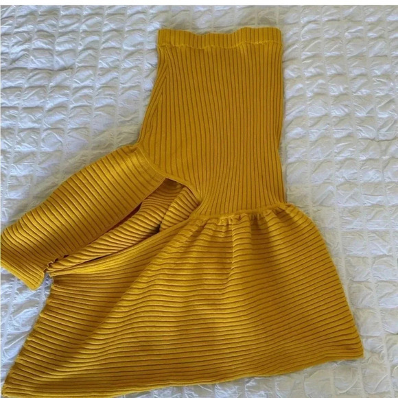 Amur yellow ribbed asymmetrical midi skirt - Picture 5 of 14